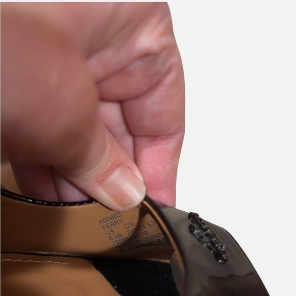 NWOB Coach Ferry Black Patent Leather Peek A Boo Toe Slingback Cork Wedges 8.5B - Picture 9 of 10